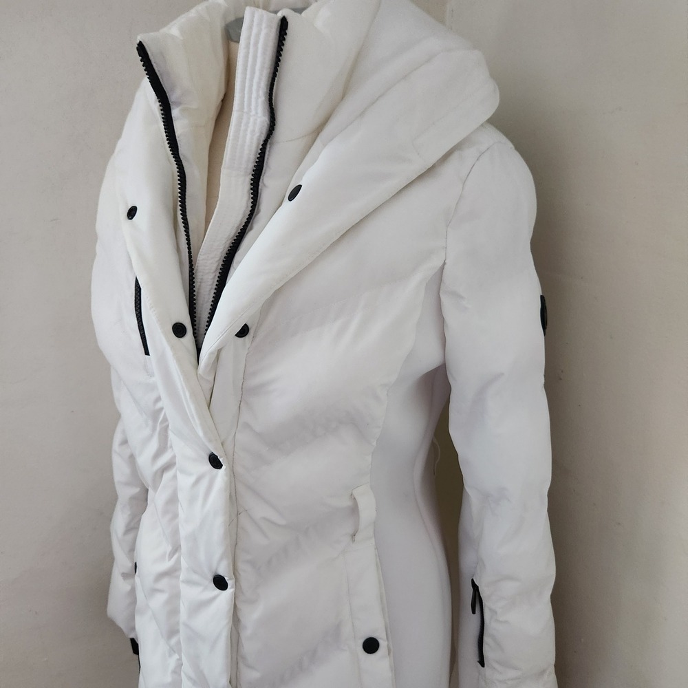 Michael Kors Womens White Quilted Puffer Jacket Hooded Zip Front Size S - Picture 2 of 8